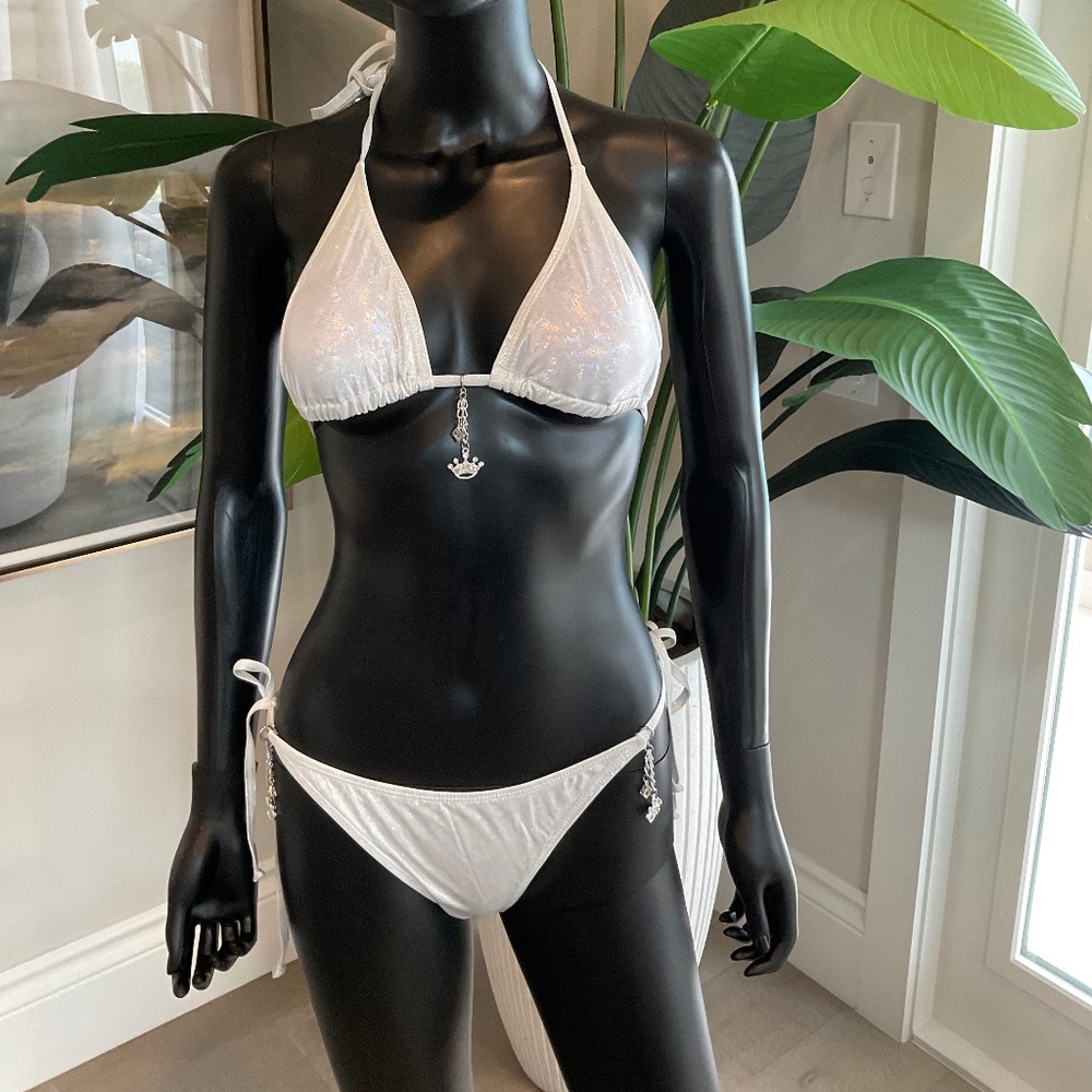 White Silvery Bikini with Charming Bikini Charms!